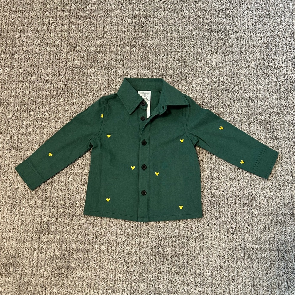 Disney Baby Green Collard Shirt with Yellow Mickey Details
